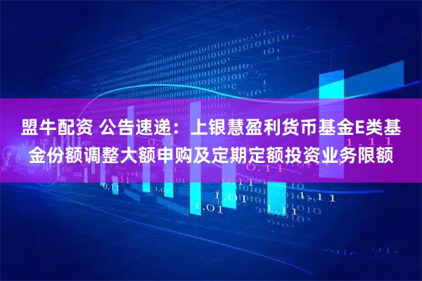 盟牛配资 公告速递：上银慧盈利货币基金E类基金份额调整大额申购及定期定额投资业务限额
